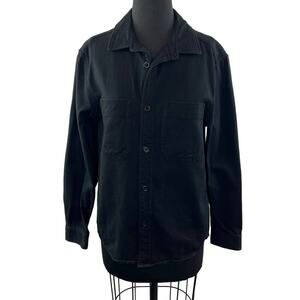 H&M Black S Shirt Cotton Button-Up Long Sleeve Pork Chop Pockets Regular Fit